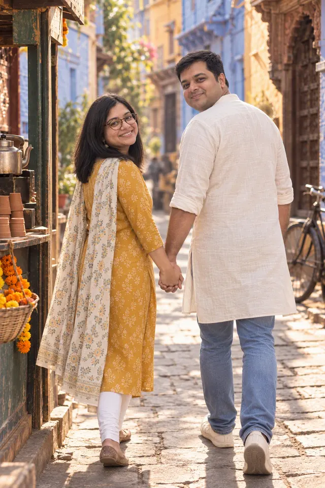 Down the lane: a couple photographed at Chai in the old city