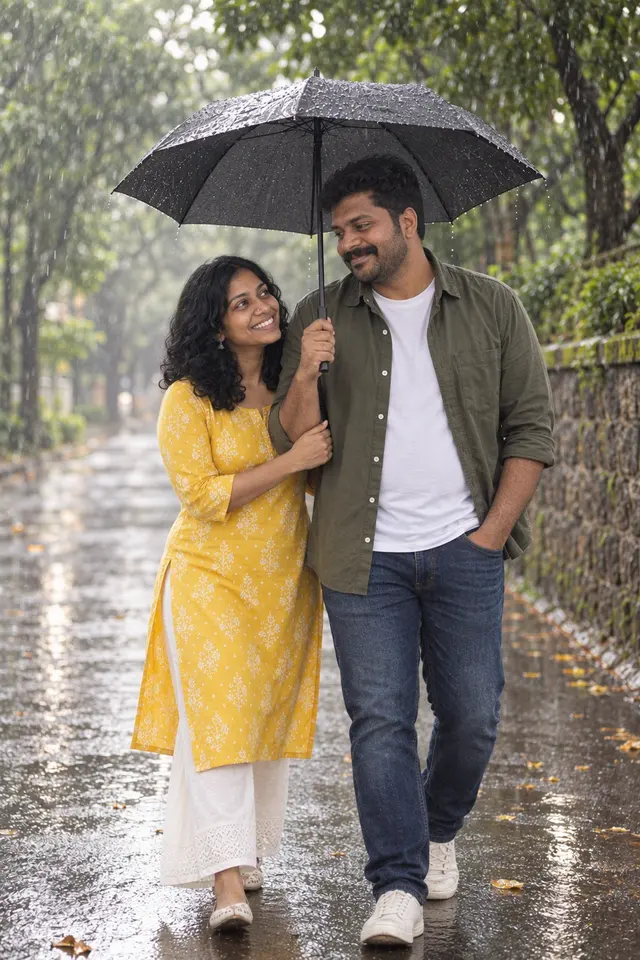 One umbrella: a couple photographed at Monsoon walk