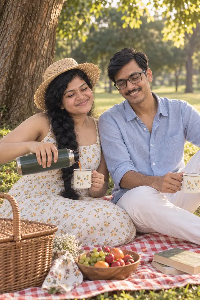 Tea on the blanket: a couple photographed at Picnic in the park