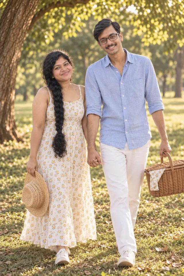 Walking back: a couple photographed at Picnic in the park
