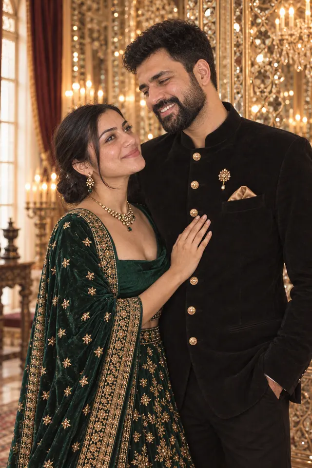 In the mirror room: a couple photographed at Royal portraits