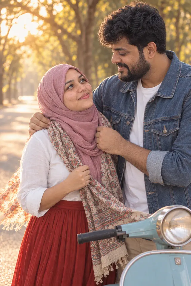 The scarf: a couple photographed at Scooter ride