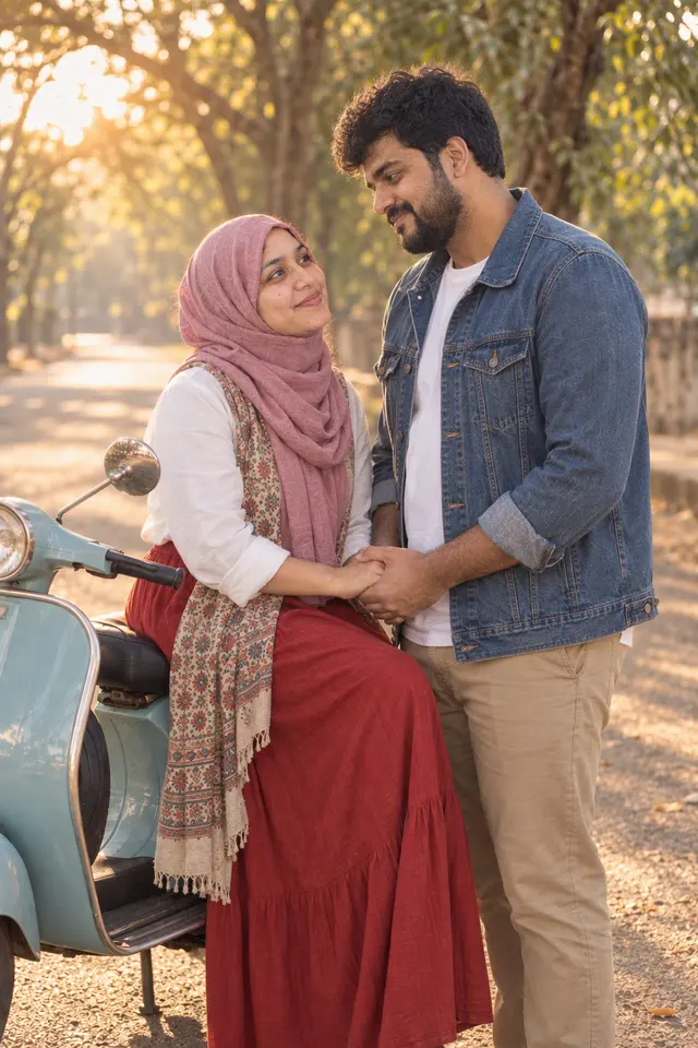 Side-saddle: a couple photographed at Scooter ride