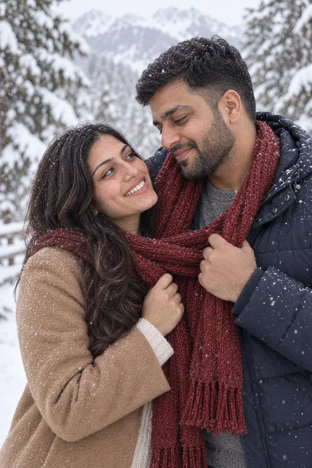 One scarf for two: a couple photographed at Snow day