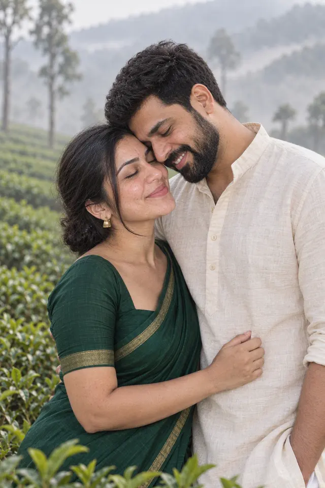 In the mist: a couple photographed at Tea gardens in the mist